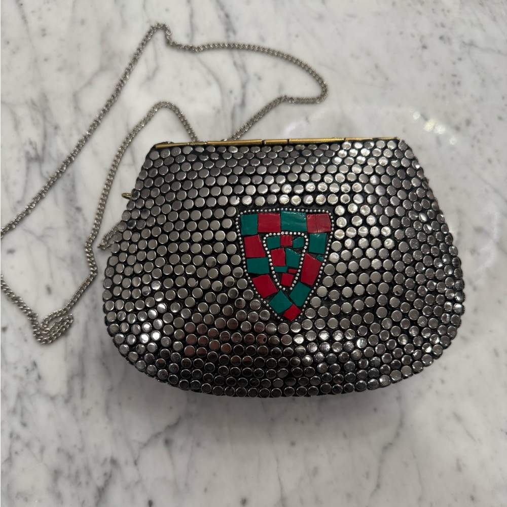 EXCELLENT $235 Ramla Handmade Mosaic Silver Beaded Mini Bag Unique Collectible - Picture 3 of 10